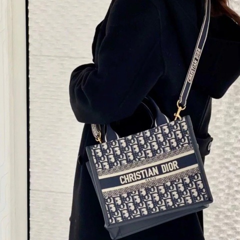 Dior Oblique BookTote 經典藍色刺繡老花托特包新款小號27*22*14  98新配件塵袋