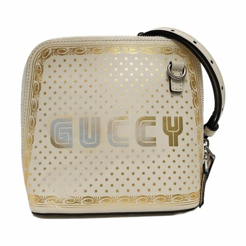 GUCCI Gucci X Sega迷你白色牛皮印花單肩包斜挎包銀色五金可拆卸肩帶