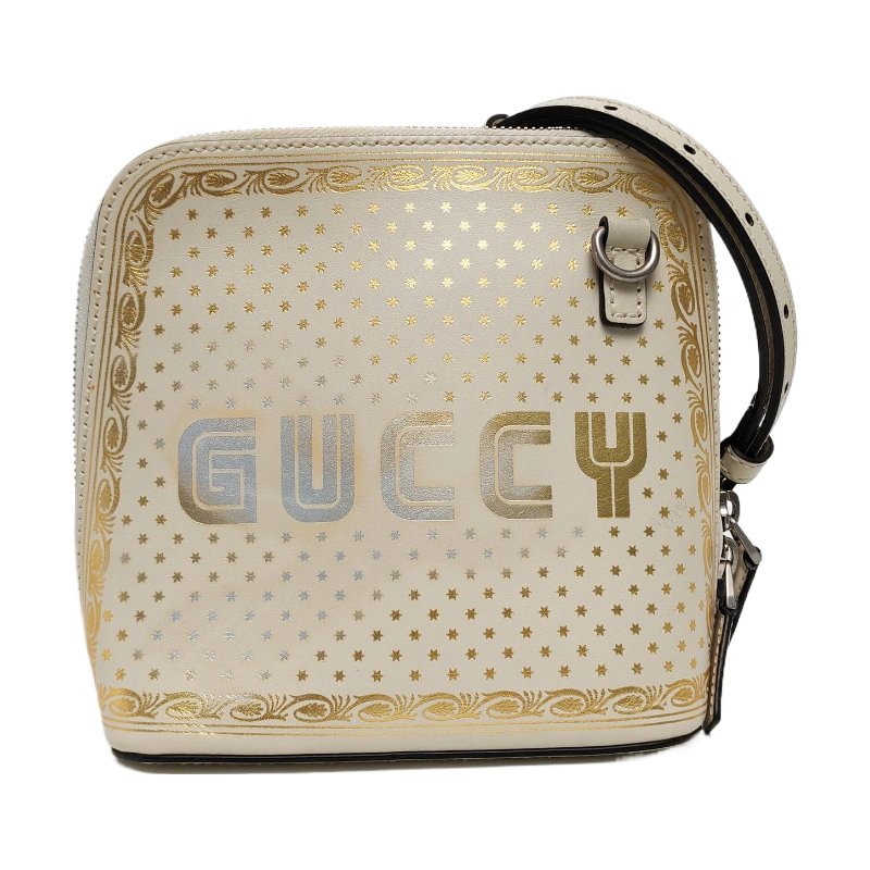 GUCCI Gucci X Sega迷你白色牛皮印花單肩包斜挎包銀色五金可拆卸肩帶-0