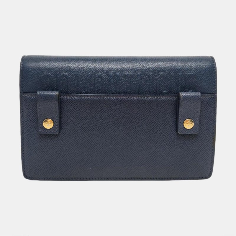 DIOR 30 Montaigne藍色牛皮斜挎包腰包/胸包金色五金可拆卸肩帶-4