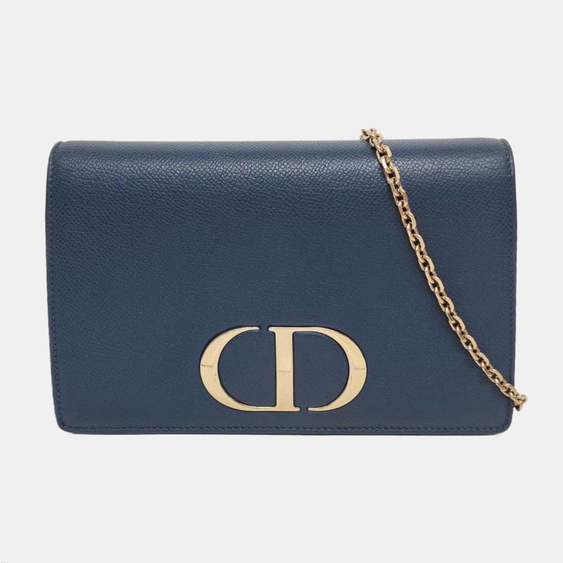 DIOR 30 Montaigne藍色牛皮斜挎包腰包/胸包金色五金可拆卸肩帶-7