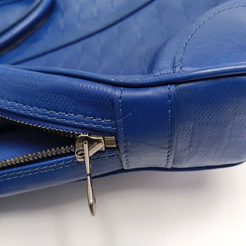 LOUIS VUITTON PORTE-DOCUMENTS藍色牛皮棋盤格手提包銀色五金-8