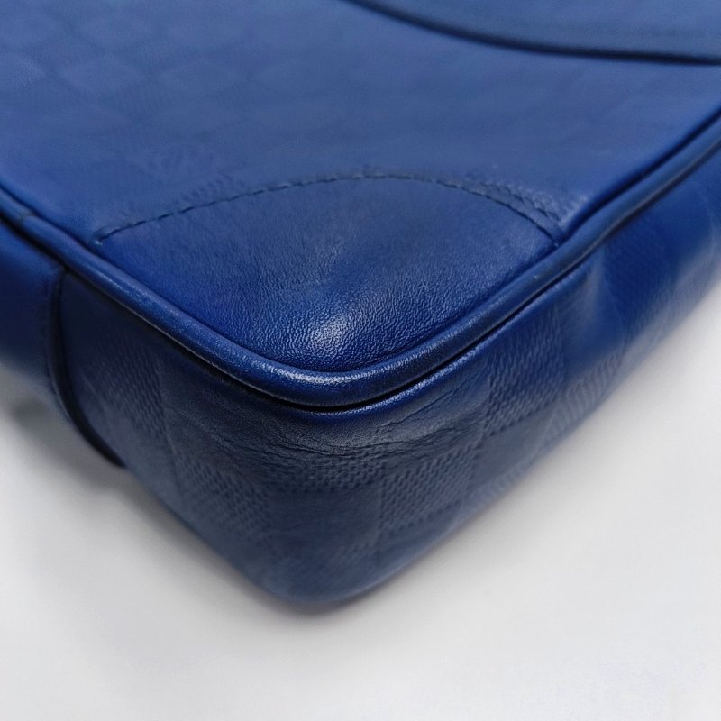 LOUIS VUITTON PORTE-DOCUMENTS藍色牛皮棋盤格手提包銀色五金-10