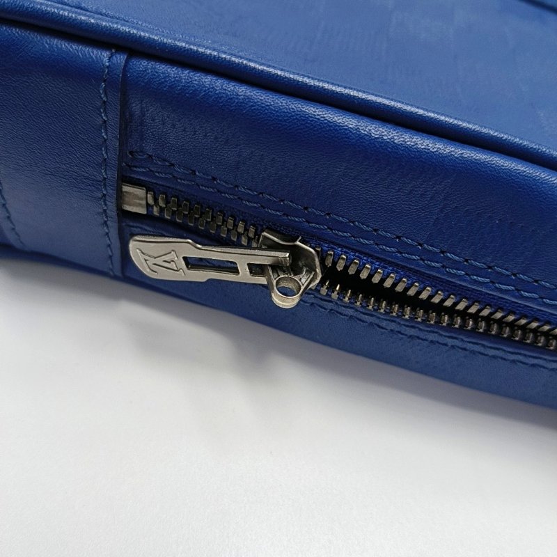 LOUIS VUITTON PORTE-DOCUMENTS藍色牛皮棋盤格手提包銀色五金-12