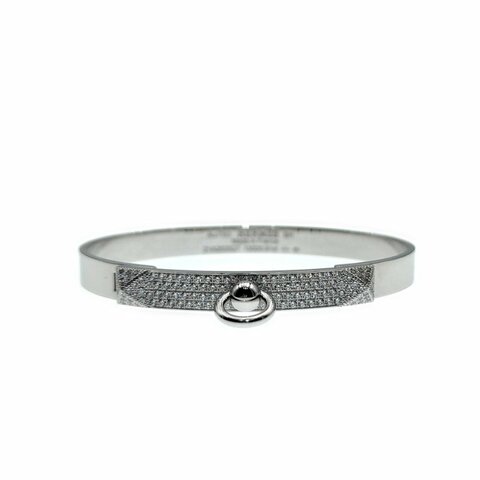 Hermès 愛馬仕 Collier de Chien 白金鑲鑽手鍊 SH 碼