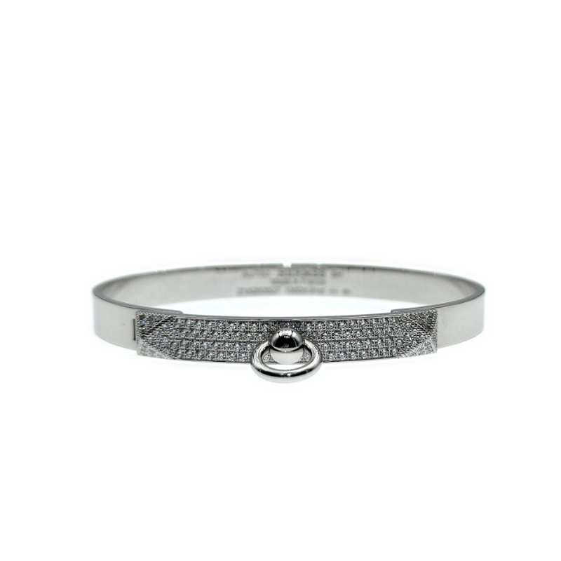 Hermès 愛馬仕 Collier de Chien 白金鑲鑽手鍊 SH 碼-0