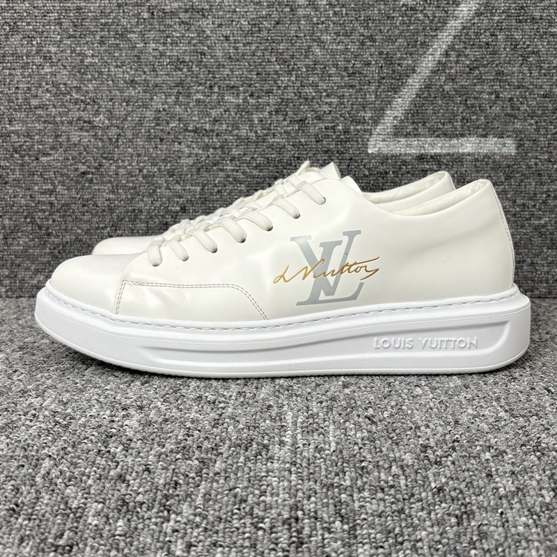 99新LV 路易威登 白色皮面厚底松糕鞋42.5碼一-0