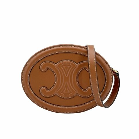 Celine 展示品 Cuir Triomphe Oval 牛皮斜背手袋(黃褐色)