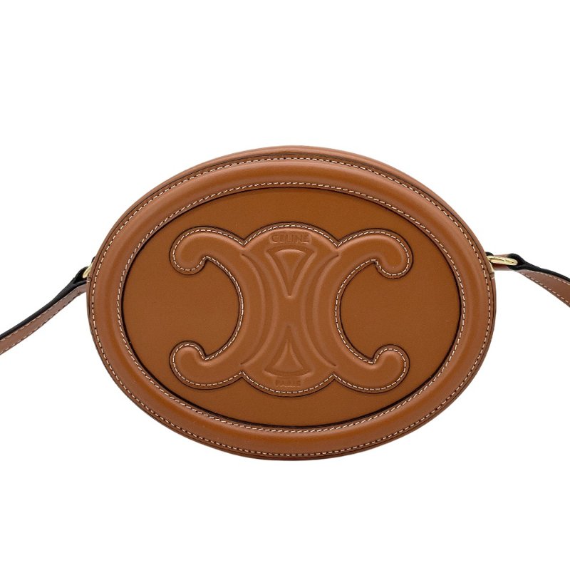 Celine 展示品 Cuir Triomphe Oval 牛皮斜背手袋(黃褐色)-2