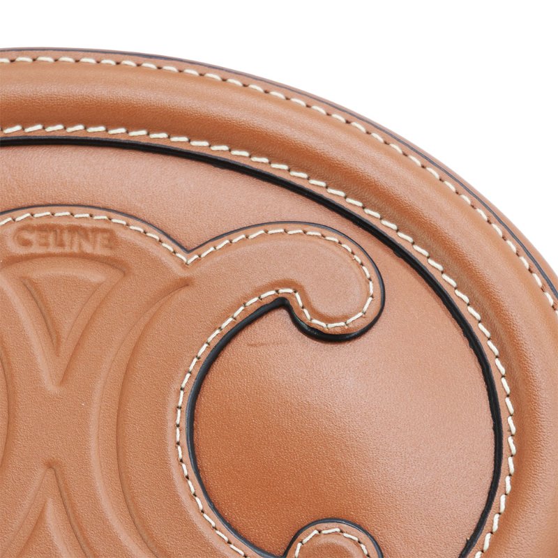 Celine 展示品 Cuir Triomphe Oval 牛皮斜背手袋(黃褐色)-6