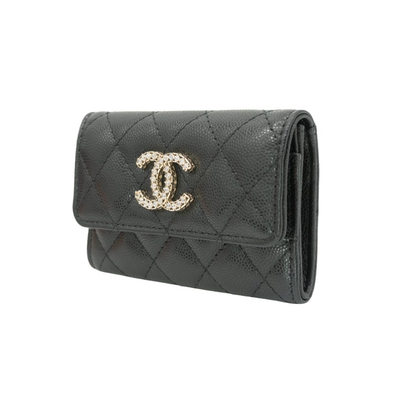 Chanel 粒紋牛皮水鑽logo卡夾(AP3400-黑)-1