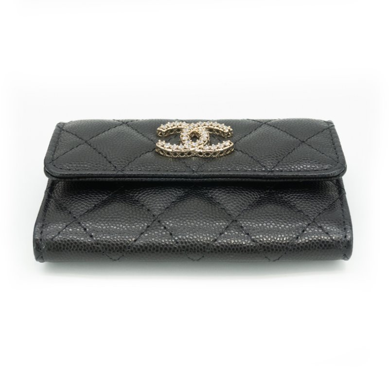 Chanel 粒紋牛皮水鑽logo卡夾(AP3400-黑)-3