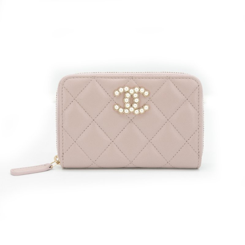 Chanel 菱格牛皮珍珠logo拉鍊零錢包(AP3811-粉)-0
