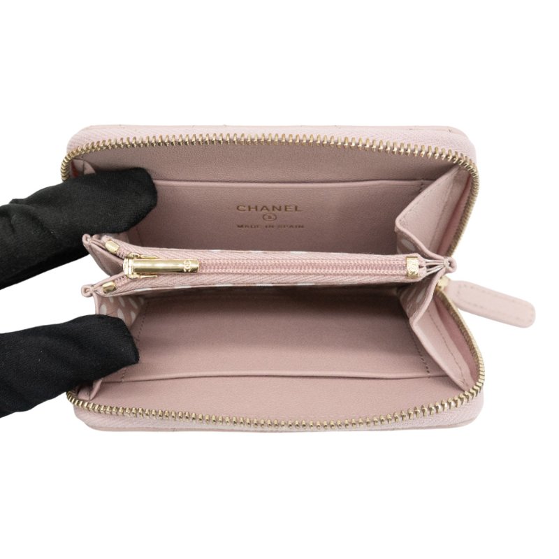 Chanel 菱格牛皮珍珠logo拉鍊零錢包(AP3811-粉)-4