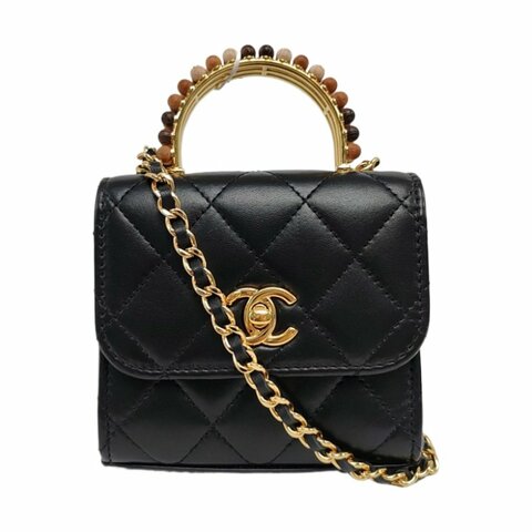 CHANEL TRENDY CC黑色羊皮菱格紋絎縫單肩包金色五金 晶片款