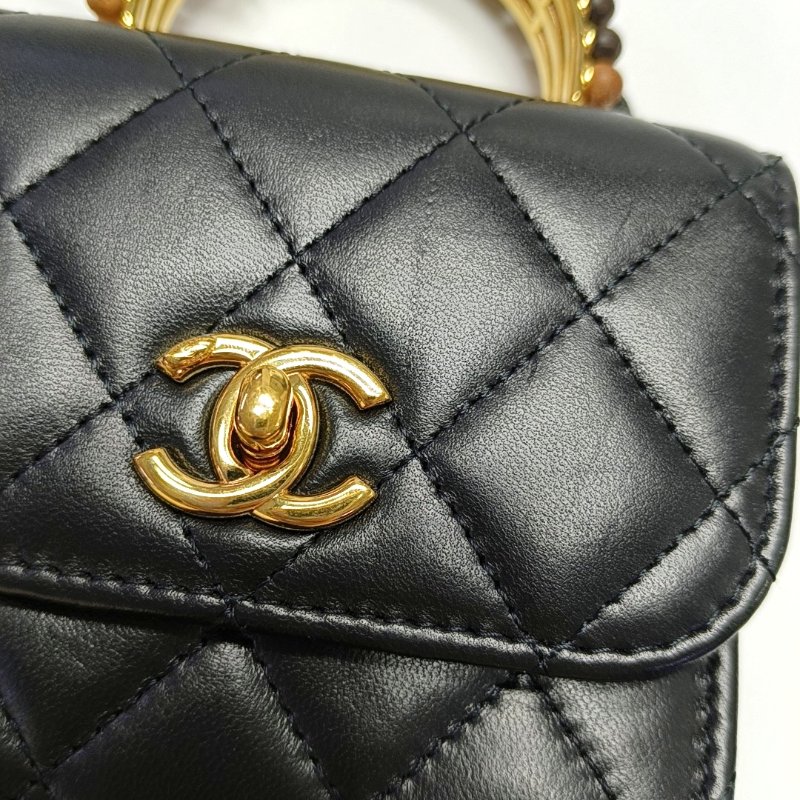 CHANEL TRENDY CC黑色羊皮菱格紋絎縫單肩包金色五金 晶片款-7