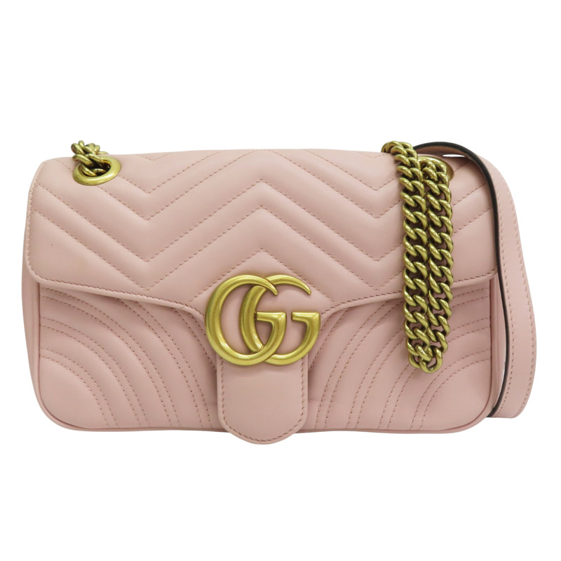 粉色 牛皮 GG Marmont 鏈帶肩背包【GUCCI 古馳】 443497-0