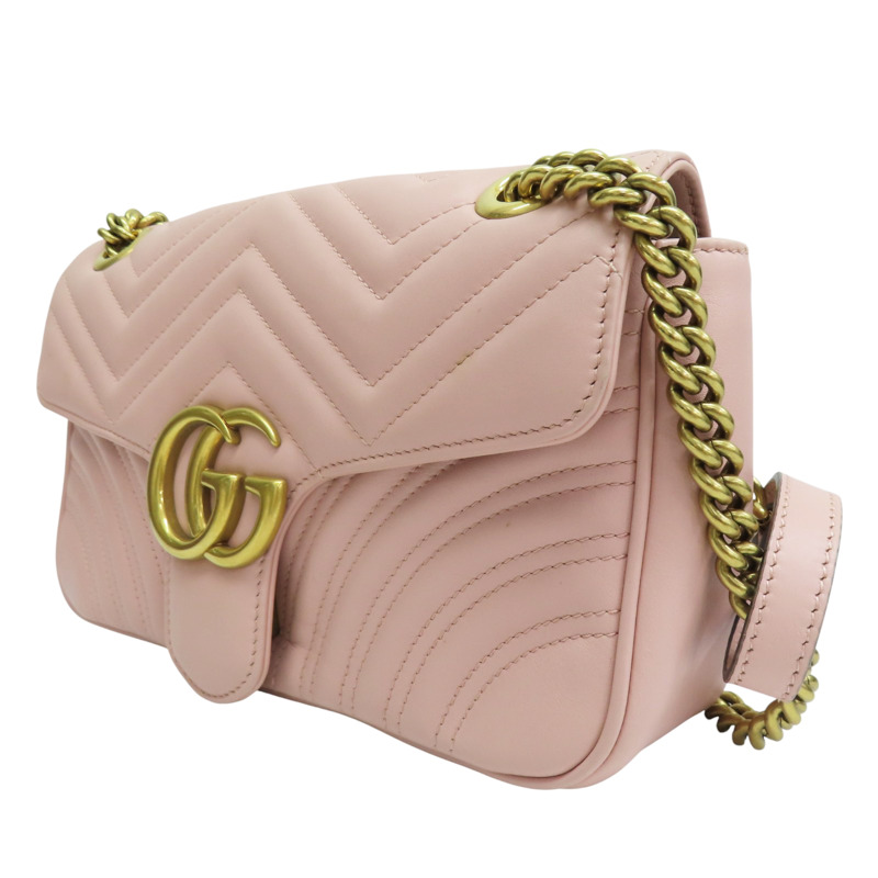 粉色 牛皮 GG Marmont 鏈帶肩背包【GUCCI 古馳】 443497-2