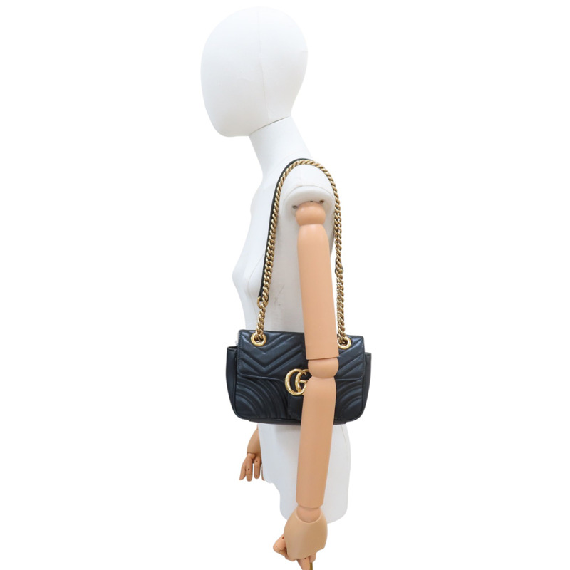 黑色 牛皮 GG Marmont 肩背包【GUCCI 古馳】 446744-8