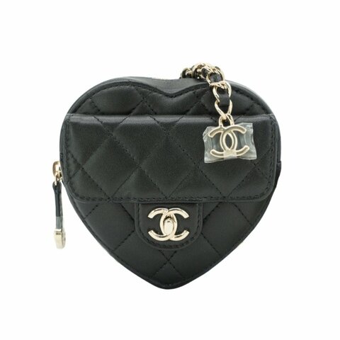 Chanel 展示品 菱格羊皮金釦愛心鍊帶斜背包(AP2787-黑)
