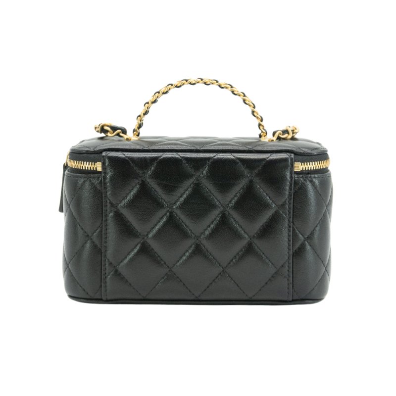 Chanel 展示品 菱格羊皮縷空金手把二用化妝包(AP3663-黑)-2