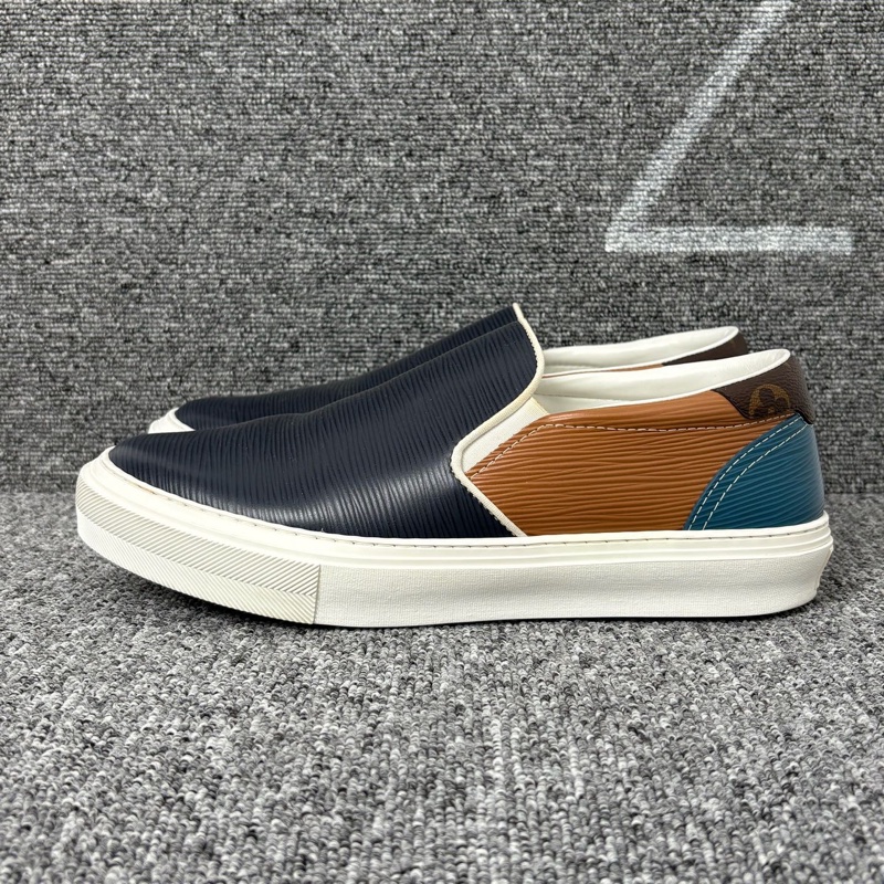 99新LV 路易威登 藏青色條紋一腳蹬板鞋41碼  無附件一-0
