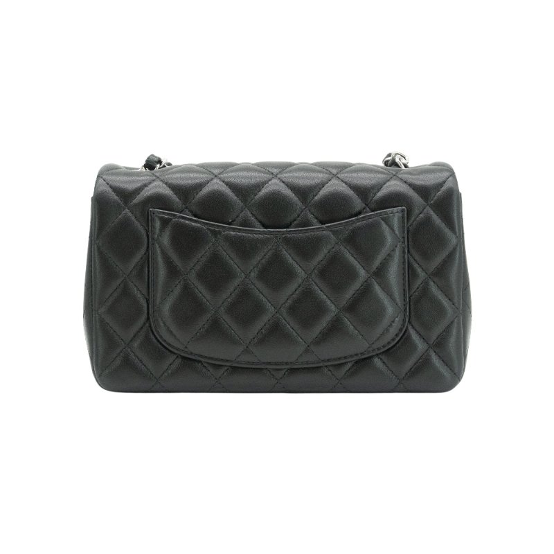 Chanel 展示品 Mini Flap 銀雙C菱格小羊皮斜背鍊包-20cm(A69900-黑)-2