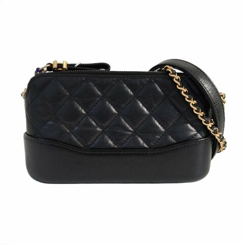 CHANEL GABRIELLE迷你黑色牛皮菱格紋絎縫流浪包單肩包手提包斜挎包金色銀色五金24開可拆卸肩