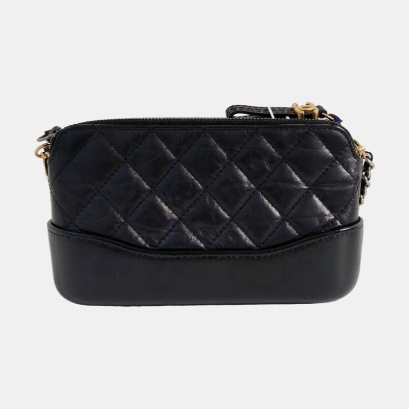 CHANEL GABRIELLE迷你黑色牛皮菱格紋絎縫流浪包單肩包手提包斜挎包金色銀色五金24開可拆卸肩-4