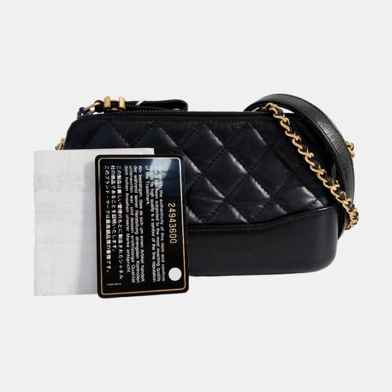 CHANEL GABRIELLE迷你黑色牛皮菱格紋絎縫流浪包單肩包手提包斜挎包金色銀色五金24開可拆卸肩-7