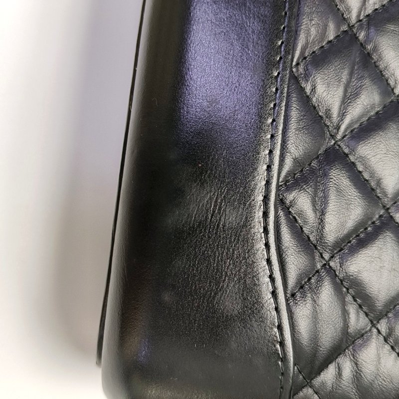 CHANEL GABRIELLE迷你黑色牛皮菱格紋絎縫流浪包單肩包手提包斜挎包金色銀色五金24開可拆卸肩-8