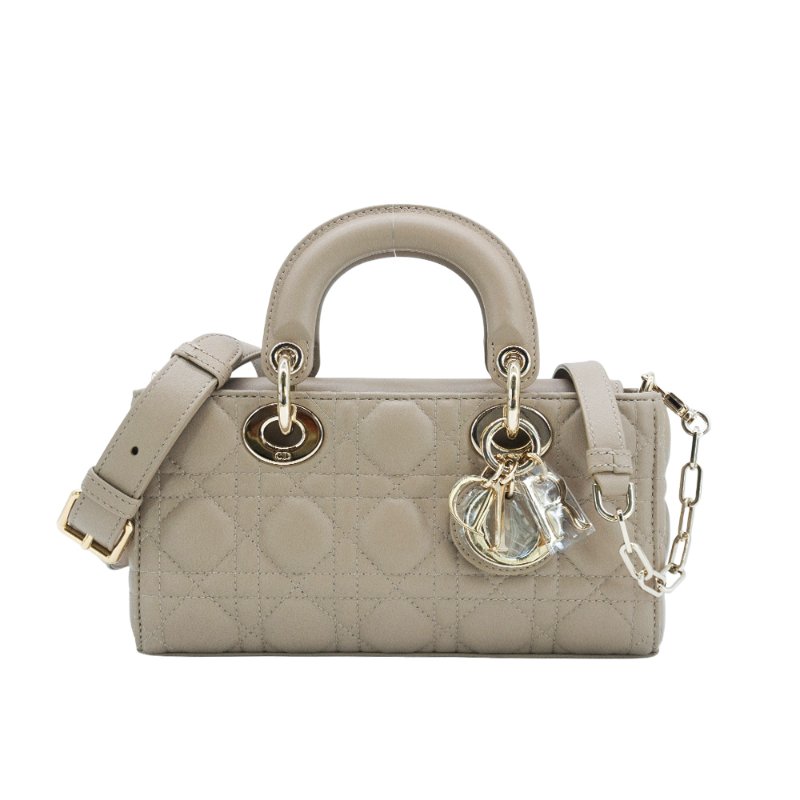 Dior 展示品 Lady D-Joy 籐格紋羊皮橫式二用包-中(沙色)-0