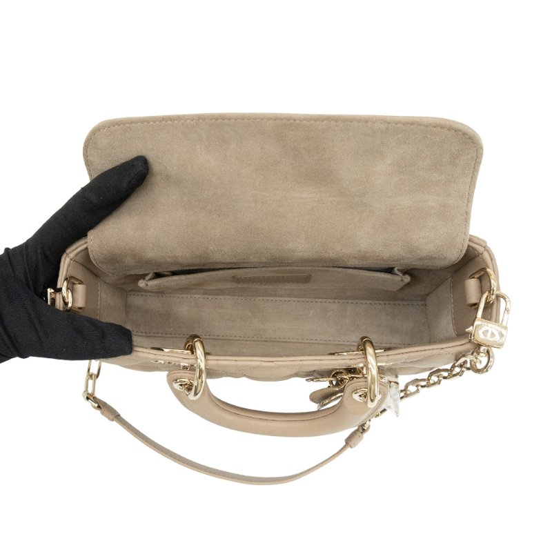 Dior 展示品 Lady D-Joy 籐格紋羊皮橫式二用包-中(沙色)-4