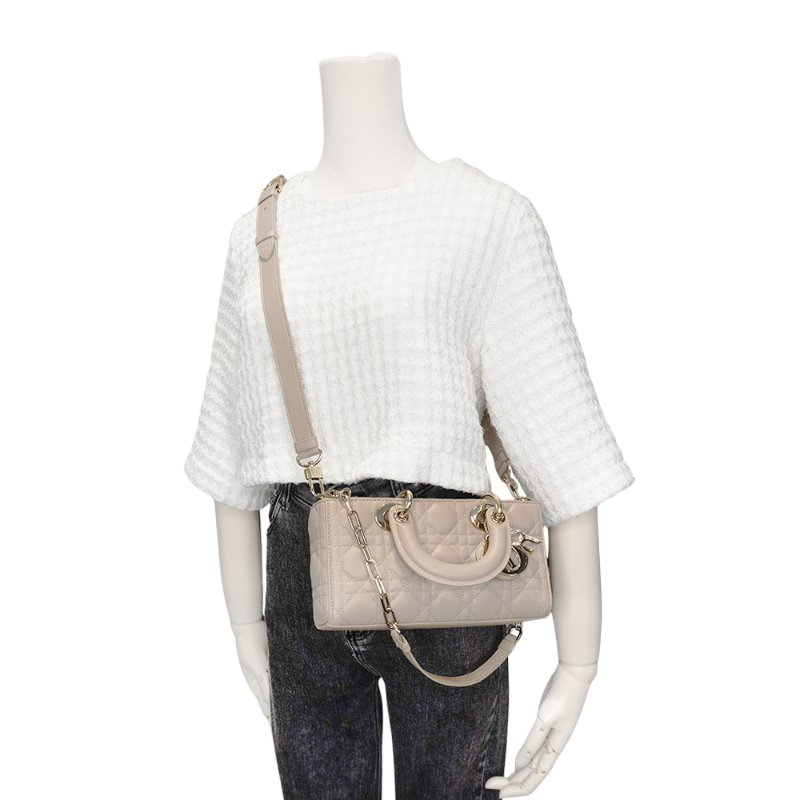 Dior 展示品 Lady D-Joy 籐格紋羊皮橫式二用包-中(沙色)-5