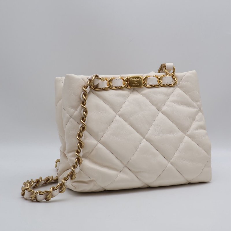 CHANEL 22BHobo雙鍊單肩包 - 白金-2