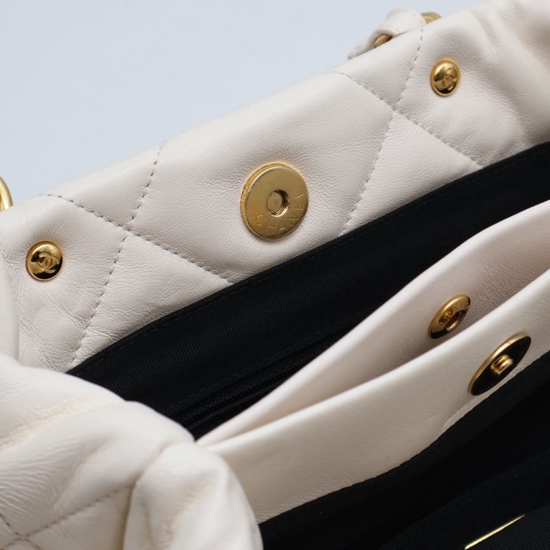 CHANEL 22BHobo雙鍊單肩包 - 白金-4