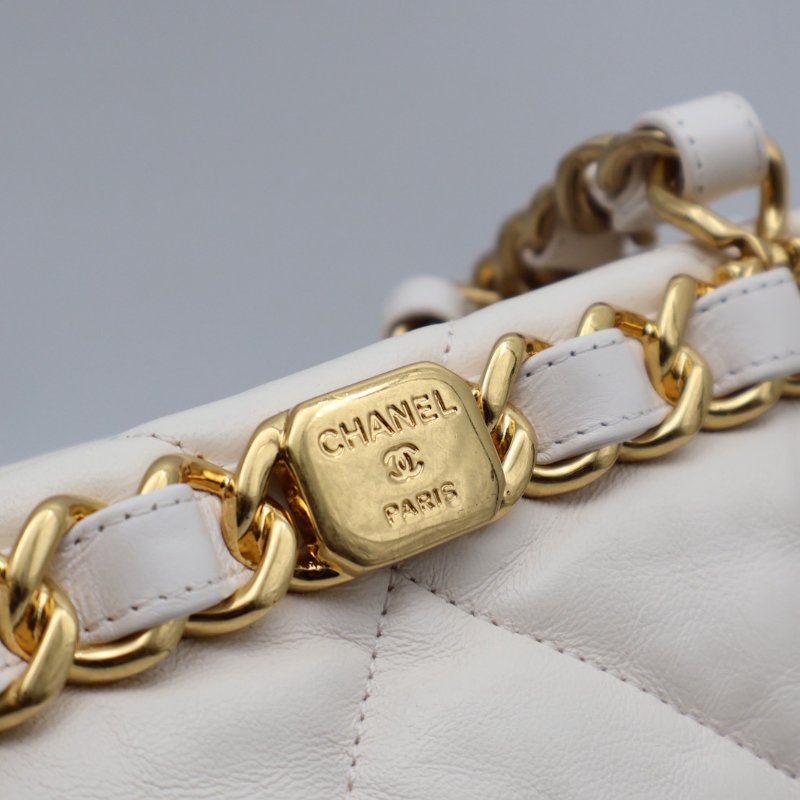 CHANEL 22BHobo雙鍊單肩包 - 白金-6