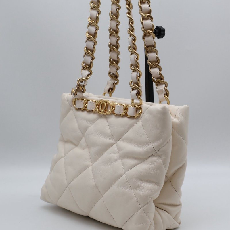 CHANEL 22BHobo雙鍊單肩包 - 白金-11