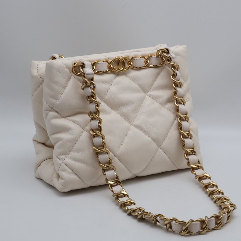CHANEL 22BHobo雙鍊單肩包 - 白金-12