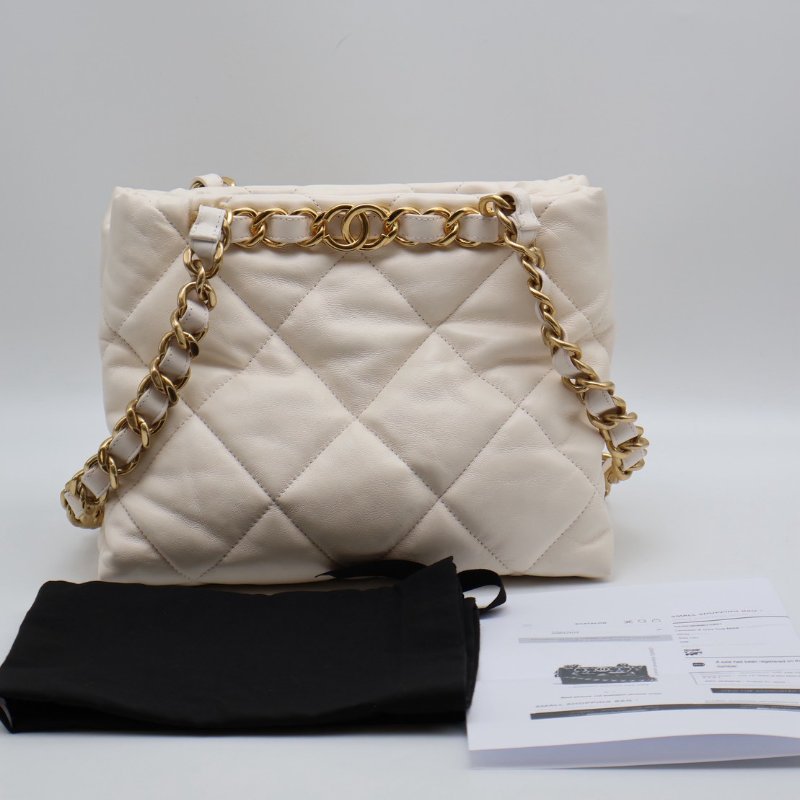 CHANEL 22BHobo雙鍊單肩包 - 白金-13