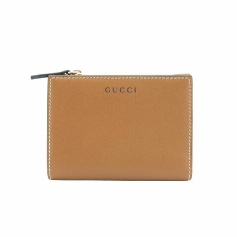 Gucci GG Emblem 光面皮革對折短夾(826718-米/棕)