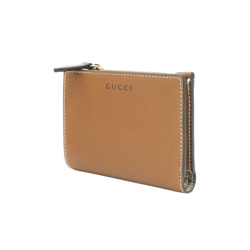 Gucci GG Emblem 光面皮革對折短夾(826718-米/棕)-1