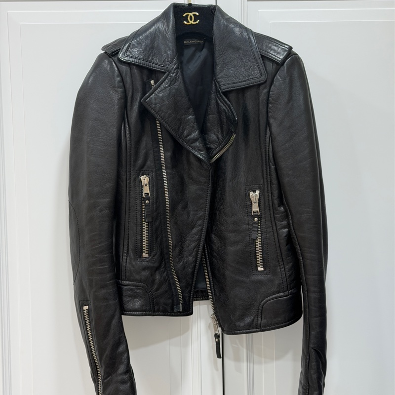balenciaga 巴黎世家 黑色 羊羔皮 皮衣外套 皮外套夾 克-0