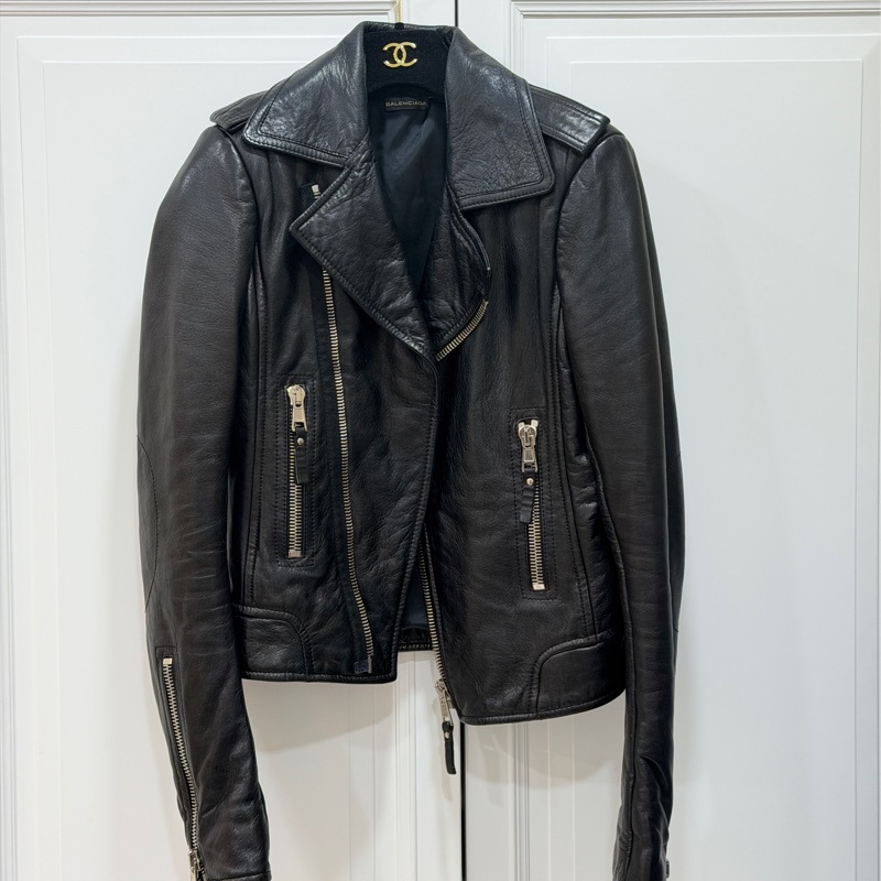 balenciaga 巴黎世家 黑色 羊羔皮 皮衣外套 皮外套夾 克-3