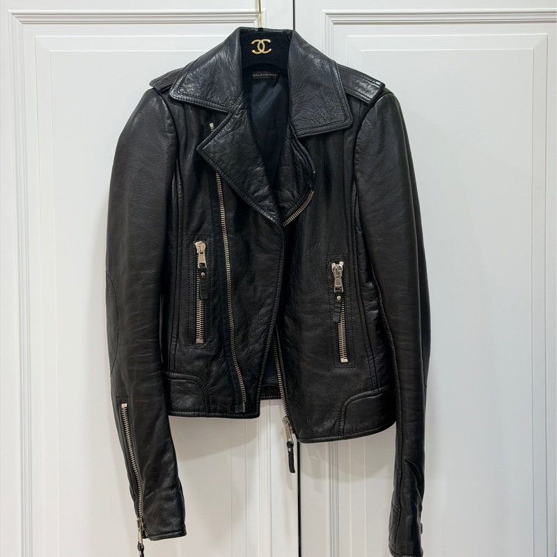 balenciaga 巴黎世家 黑色 羊羔皮 皮衣外套 皮外套夾 克-4