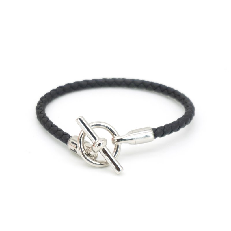 Hermes Glenan H Swift小牛皮編織手環 #T1(銀/黑)-0