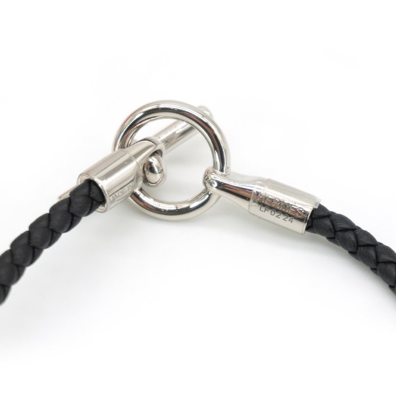 Hermes Glenan H Swift小牛皮編織手環 #T1(銀/黑)-1