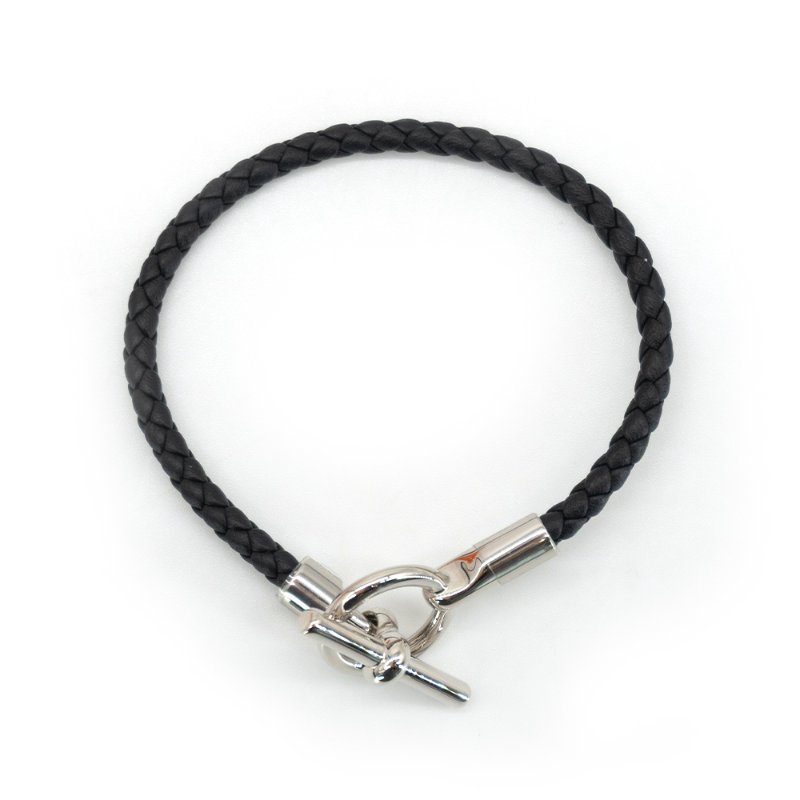 Hermes Glenan H Swift小牛皮編織手環 #T1(銀/黑)-2