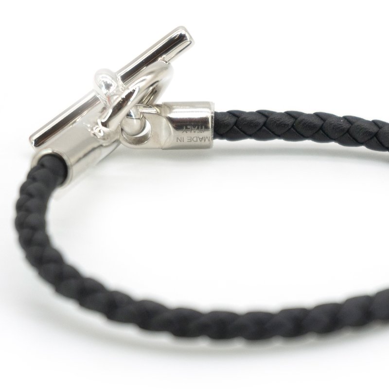 Hermes Glenan H Swift小牛皮編織手環 #T1(銀/黑)-4