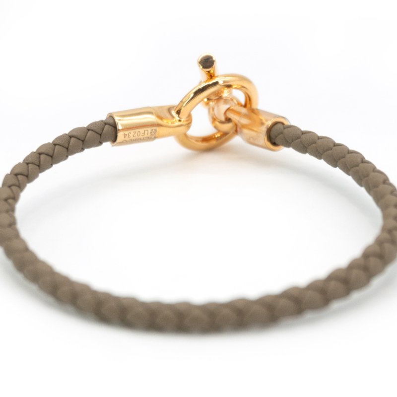 Hermes Glenan H Swift小牛皮編織手環 #T2(玫瑰金/大象灰)-1